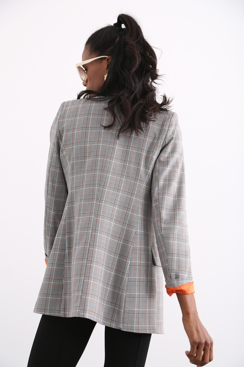 Turuncu Ekose Blazer Ceket 3138-05