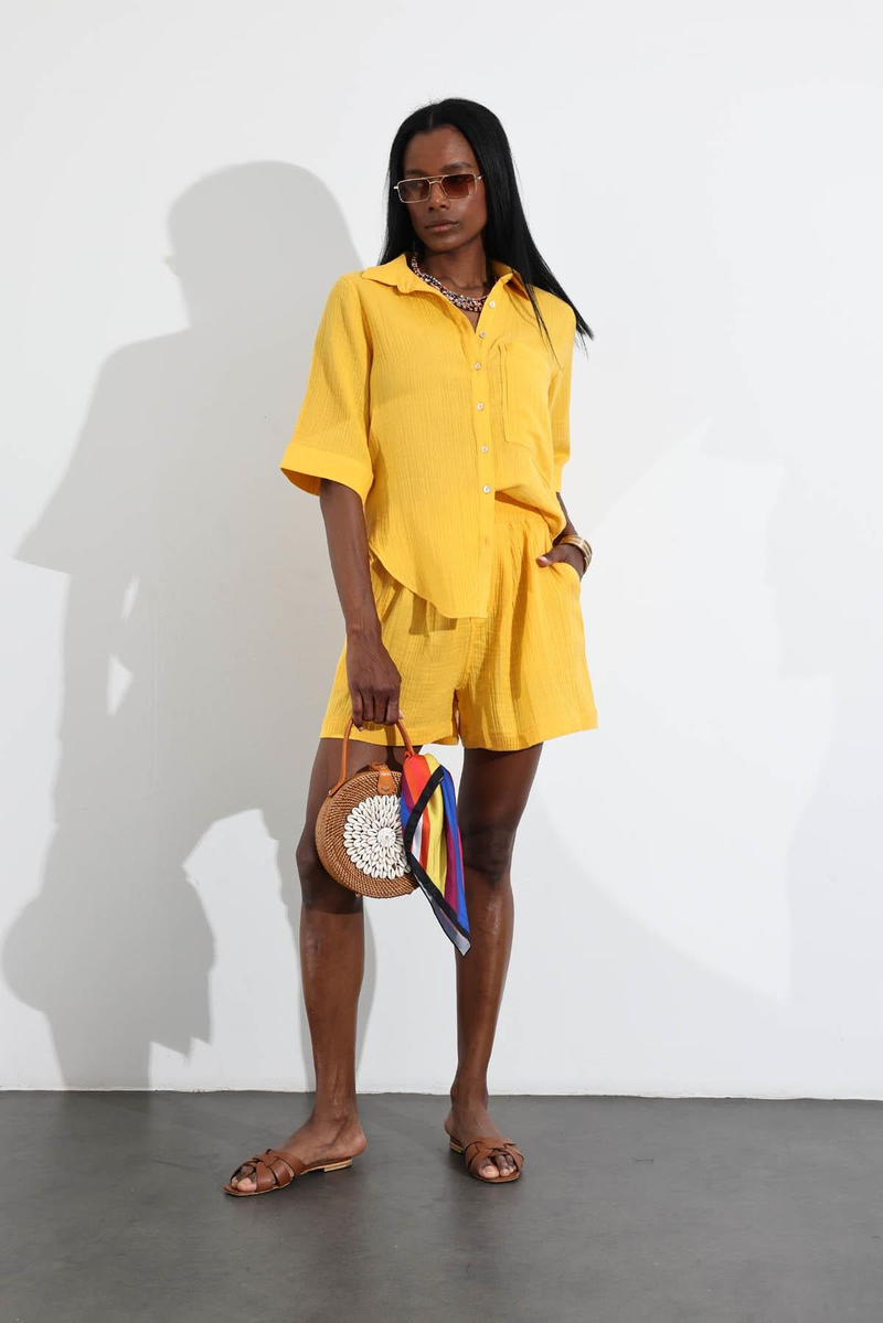 Turuncu Müslin Gömlek Şort Takım 4965
