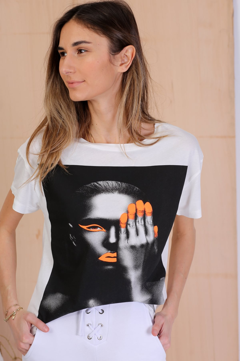 Turuncu Neon Baskılı Tshirt