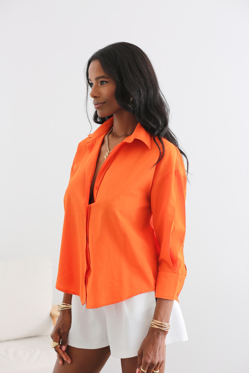 Turuncu Oversize Poplin Gömlek 1101