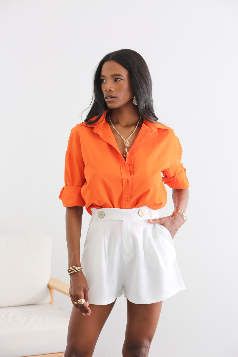 Turuncu Oversize Poplin Gömlek 1101