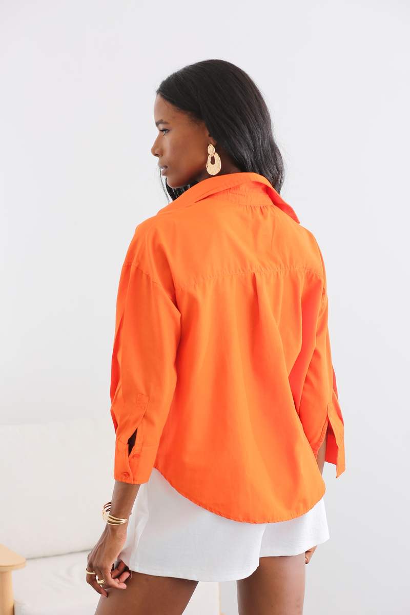 Turuncu Oversize Poplin Gömlek 1101