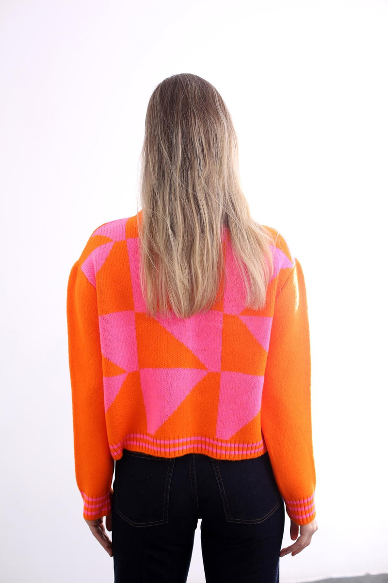 Turuncu Taşlı Düğmeli Hırka 220141