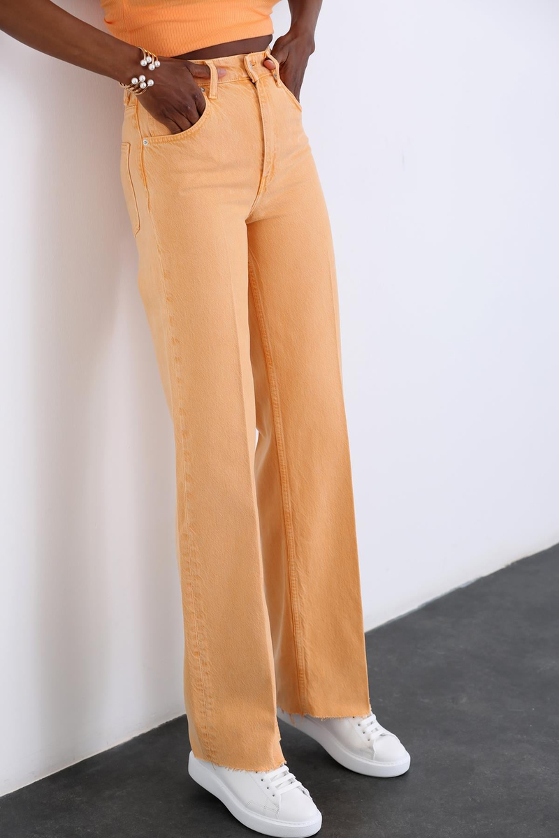 Turuncu Yüksek Bel Wide Leg Jean 