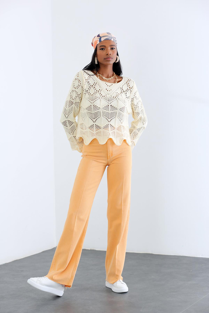 Turuncu Yüksek Bel Wide Leg Jean 