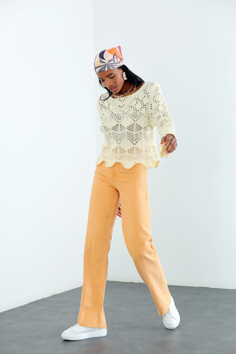 Turuncu Yüksek Bel Wide Leg Jean 