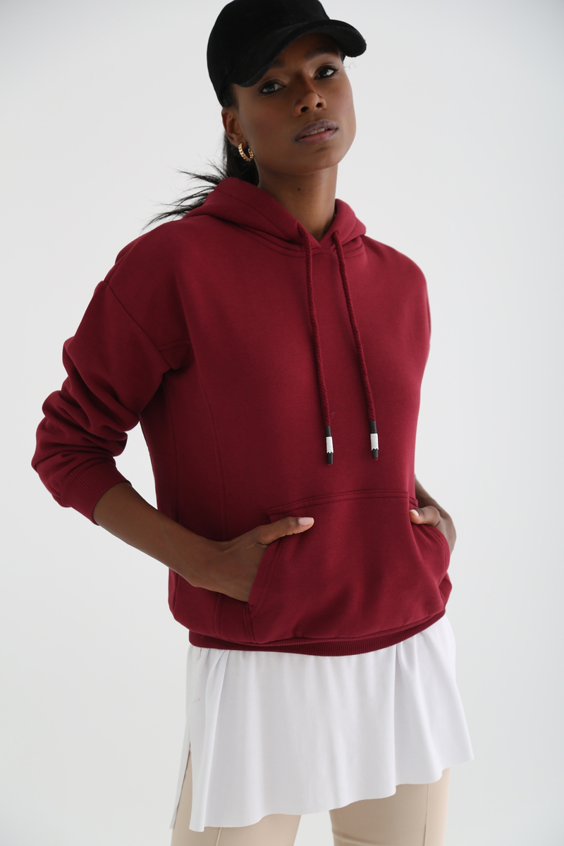 Vişne Çürüğü Şardonlu Kapüşonlu Sweatshirt 3294