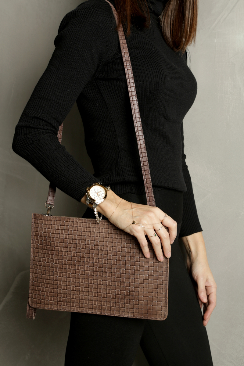 Vizon Askılı Deri Clutch