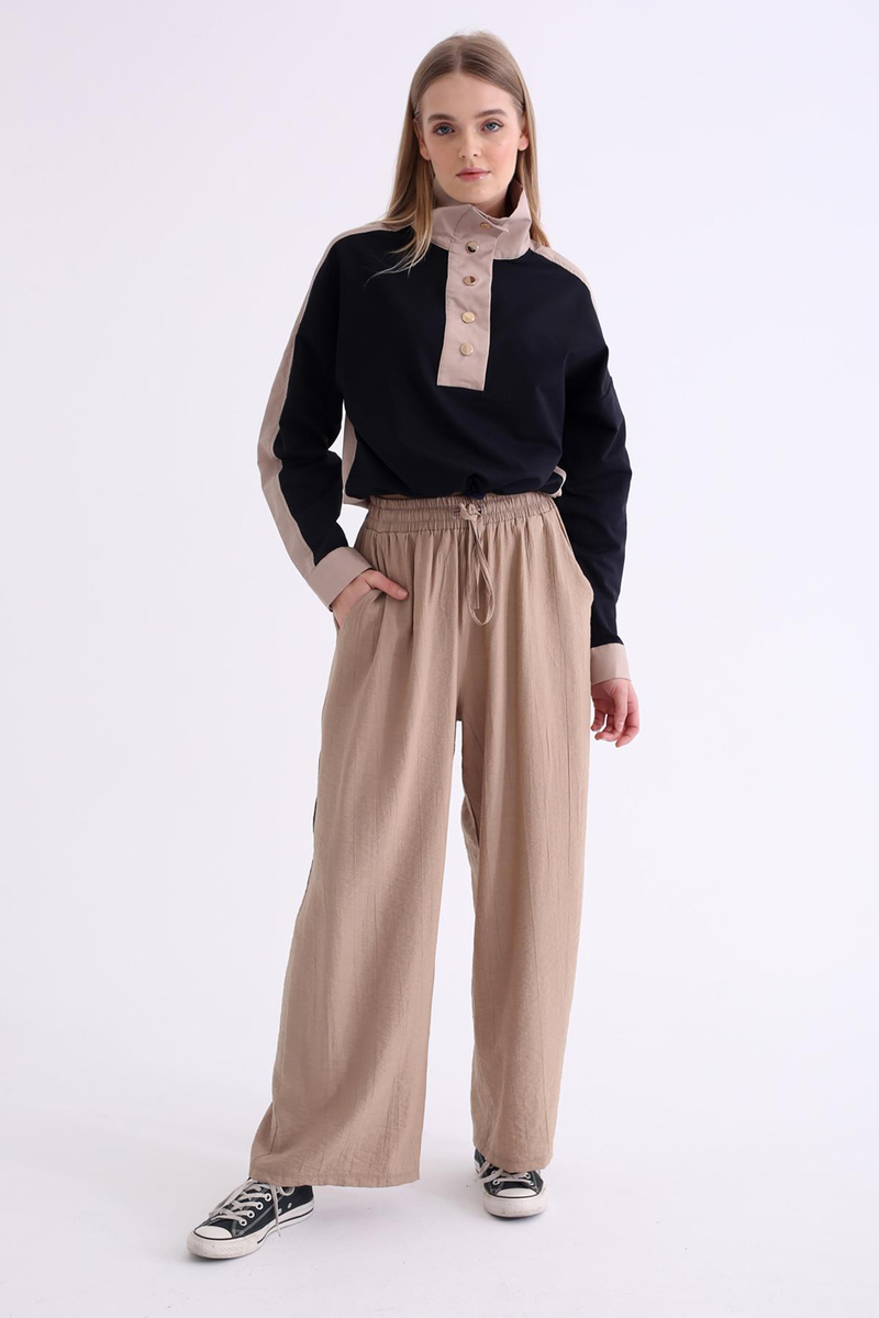 Vizon Beli Lastikli Bol Paça Pantolon 1151