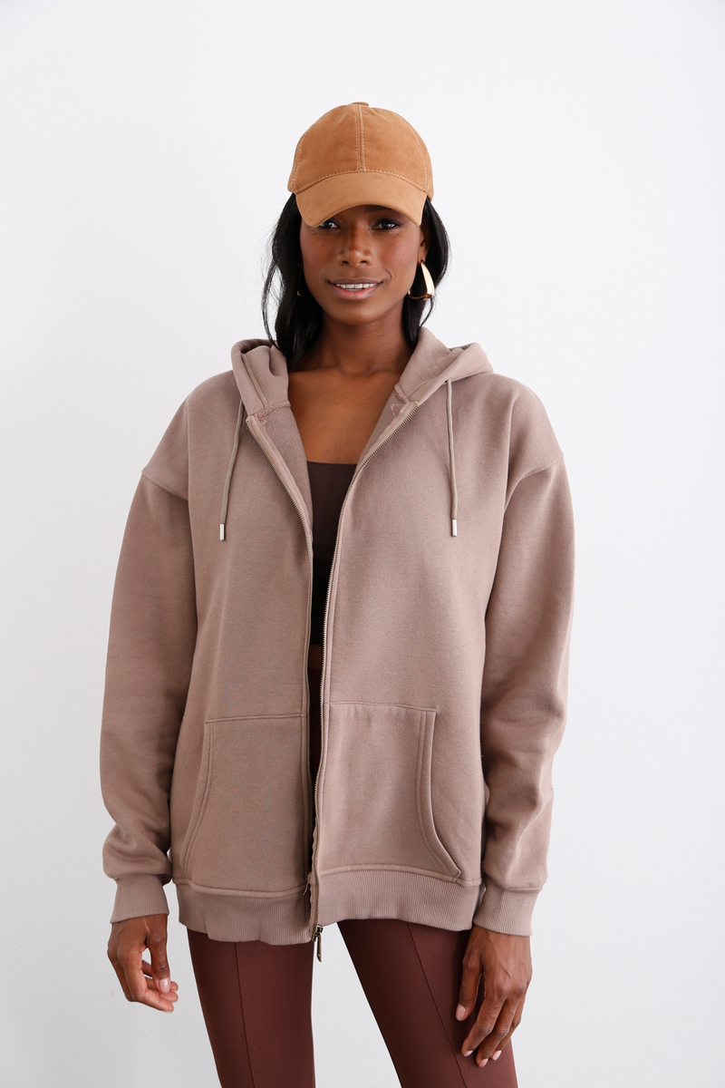 Vizon Fermuarlı Şardonlu Sweatshirt 