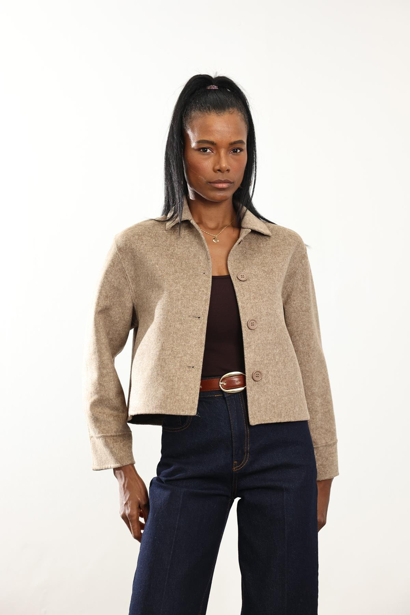 Vizon Gömlek Yaka Kısa Yün Ceket 