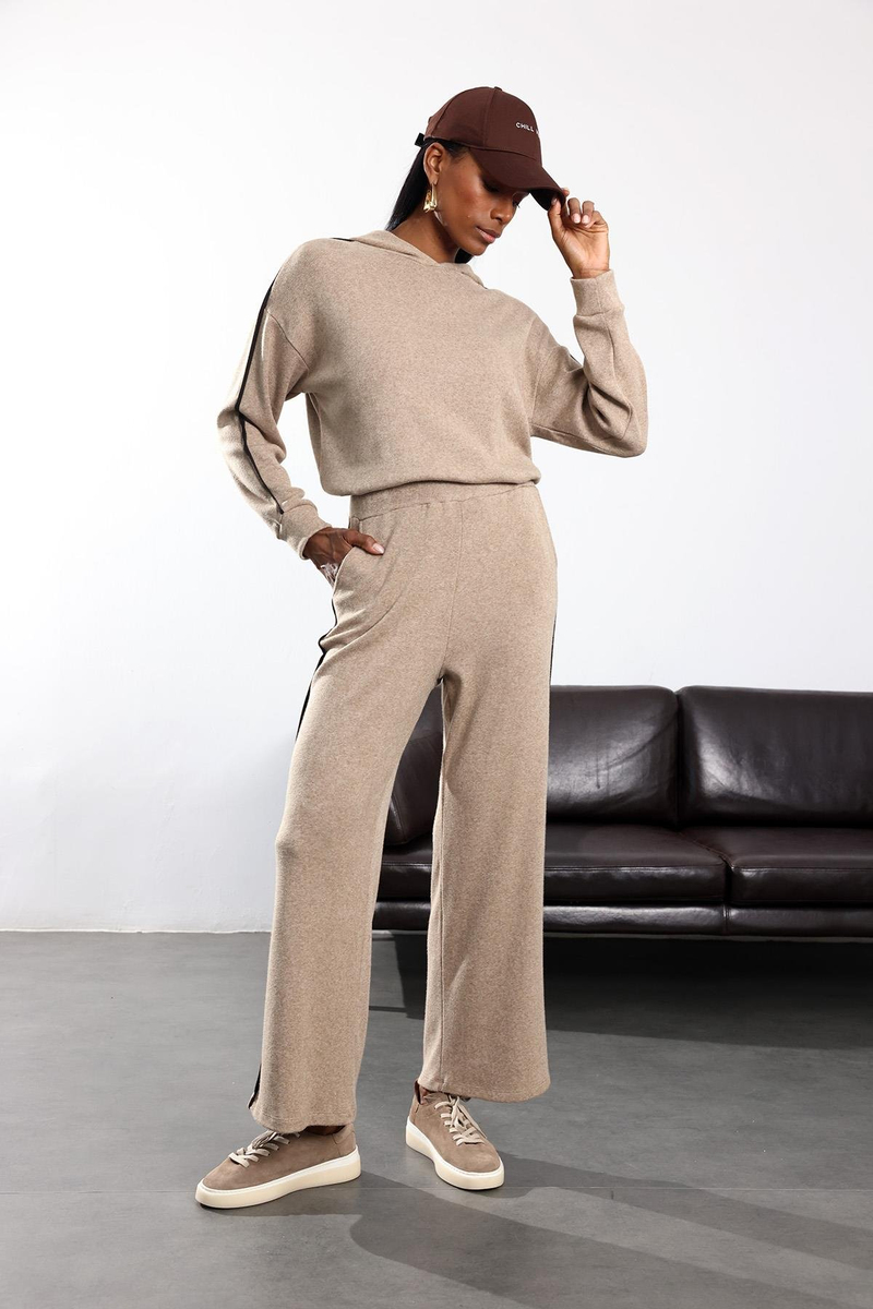 Vizon Kapüşonlu Örme  Sweatshirt 18042