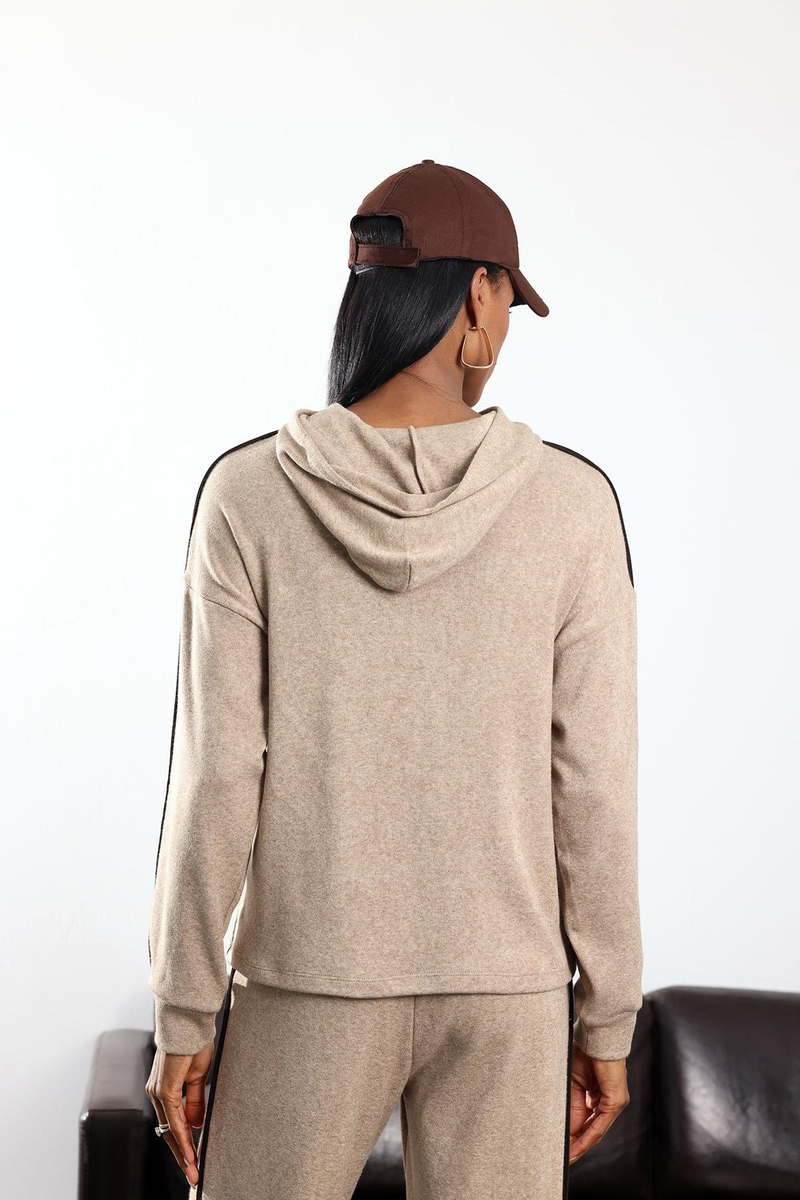 Vizon Kapüşonlu Örme  Sweatshirt 18042