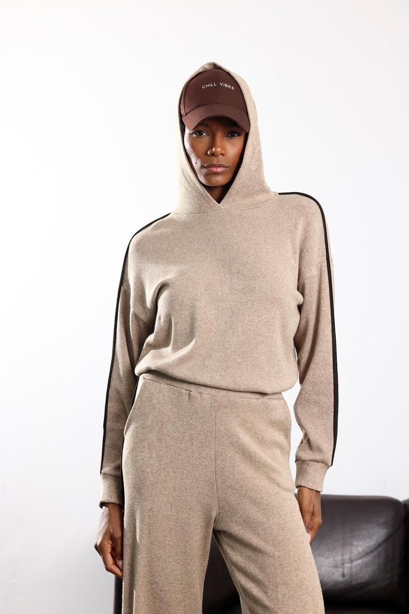 Vizon Kapüşonlu Örme  Sweatshirt 18042