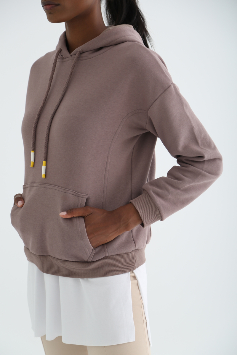Vizon Şardonlu Kapüşonlu Sweatshirt 3294