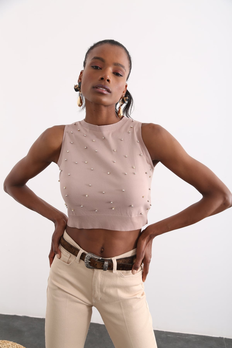 Vizon Taşlı Crop Atlet 21402