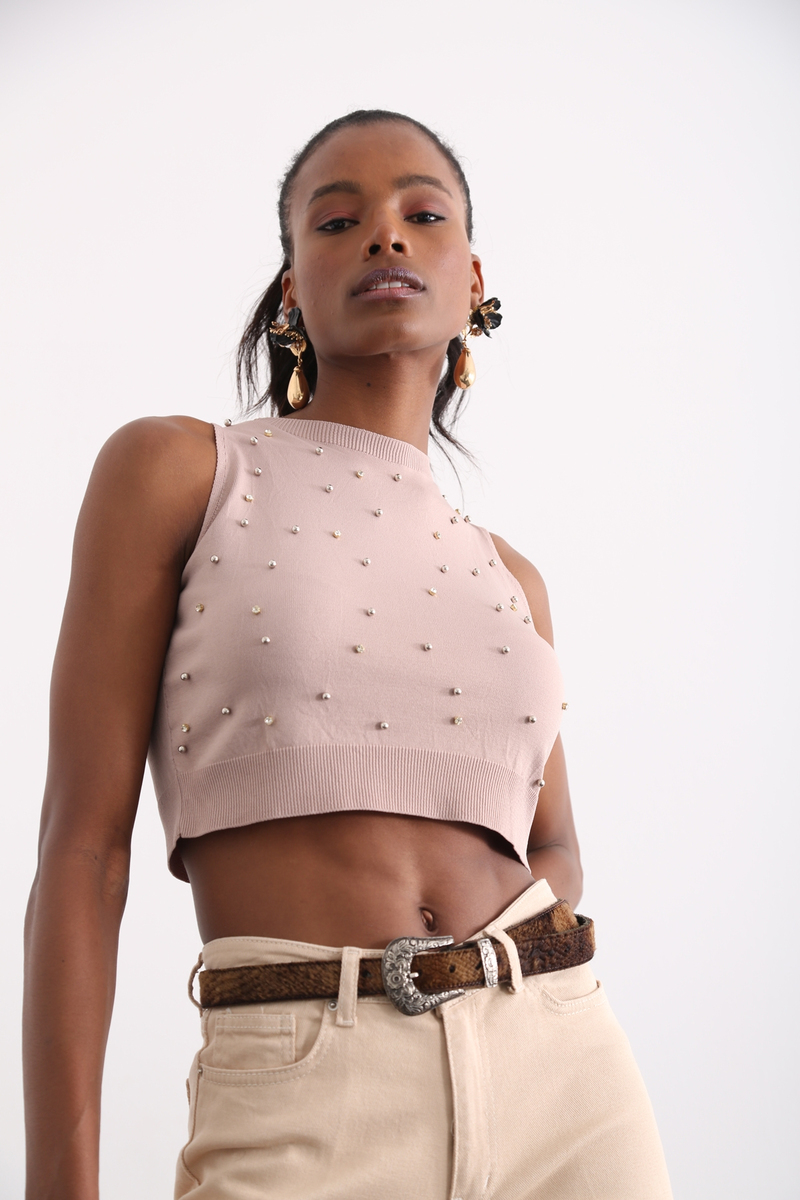 Vizon Taşlı Crop Atlet 21402