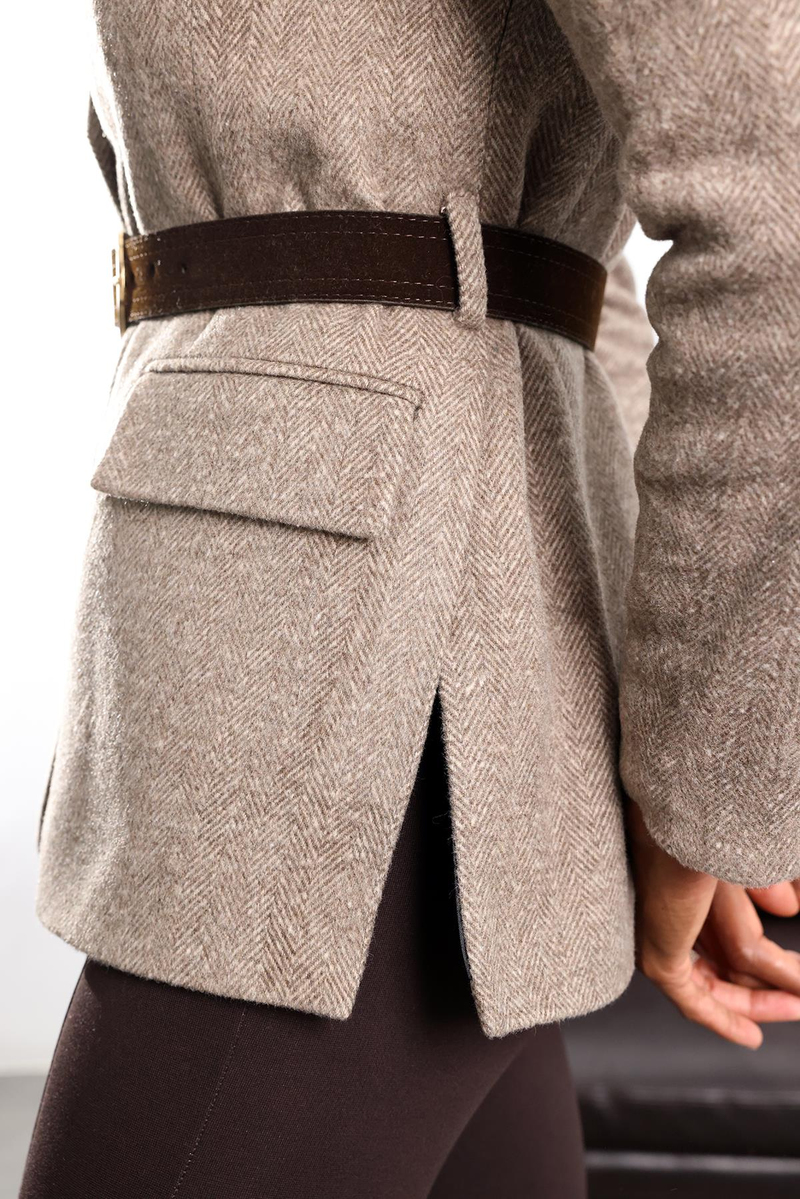 Vizon Yanları Yırtmaçlı Kemerli Ceket 5677