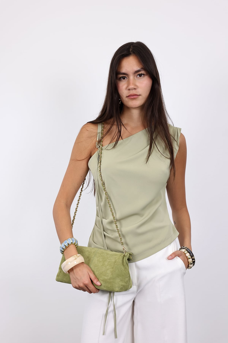 Yeşil Asimetrik Kesim Bluz 071929