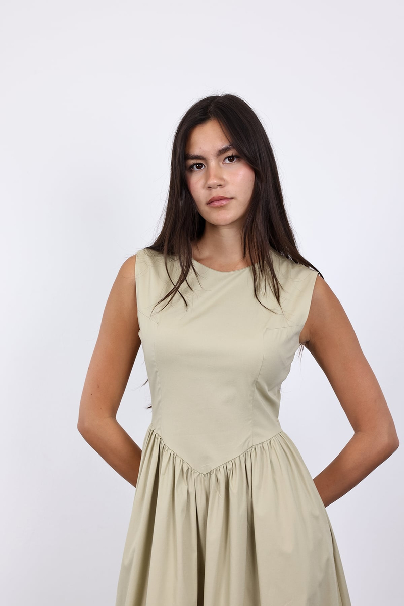 Yeşil Belden Oturtmalı Maxi Elbise 0077