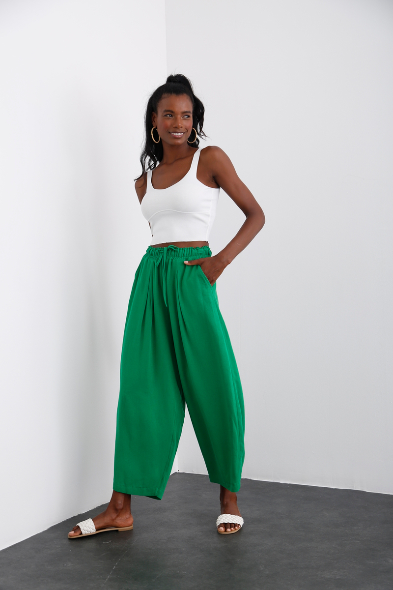 Yeşil Beli Lastikli Şalvar Pantolon 40030