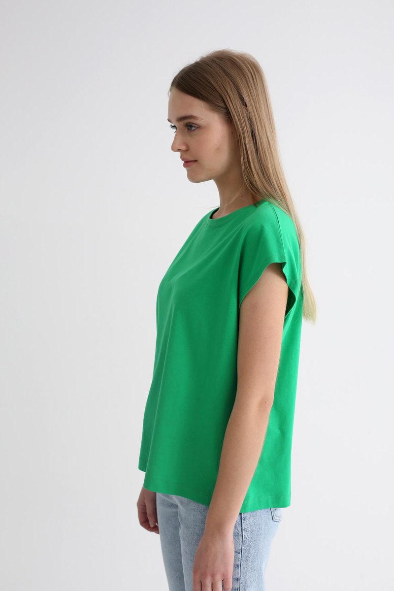 Yeşil Bisiklet Yaka Basic Tshirt 