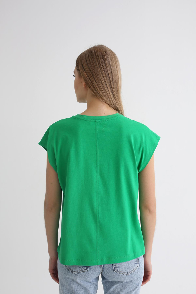 Yeşil Bisiklet Yaka Basic Tshirt 
