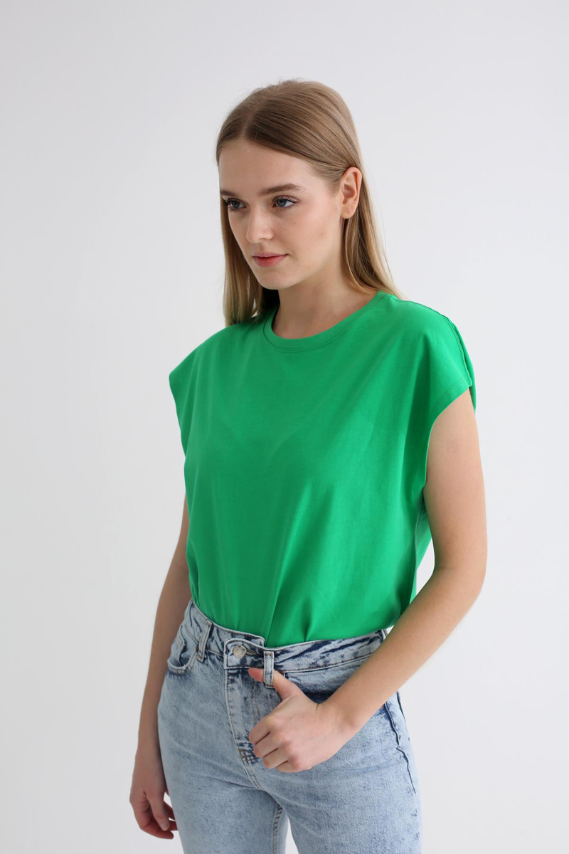 Yeşil Bisiklet Yaka Basic Tshirt 