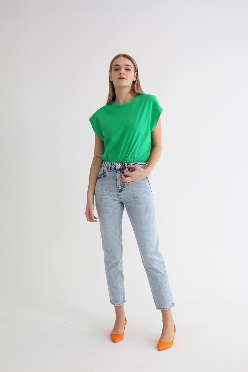 Yeşil Bisiklet Yaka Basic Tshirt 