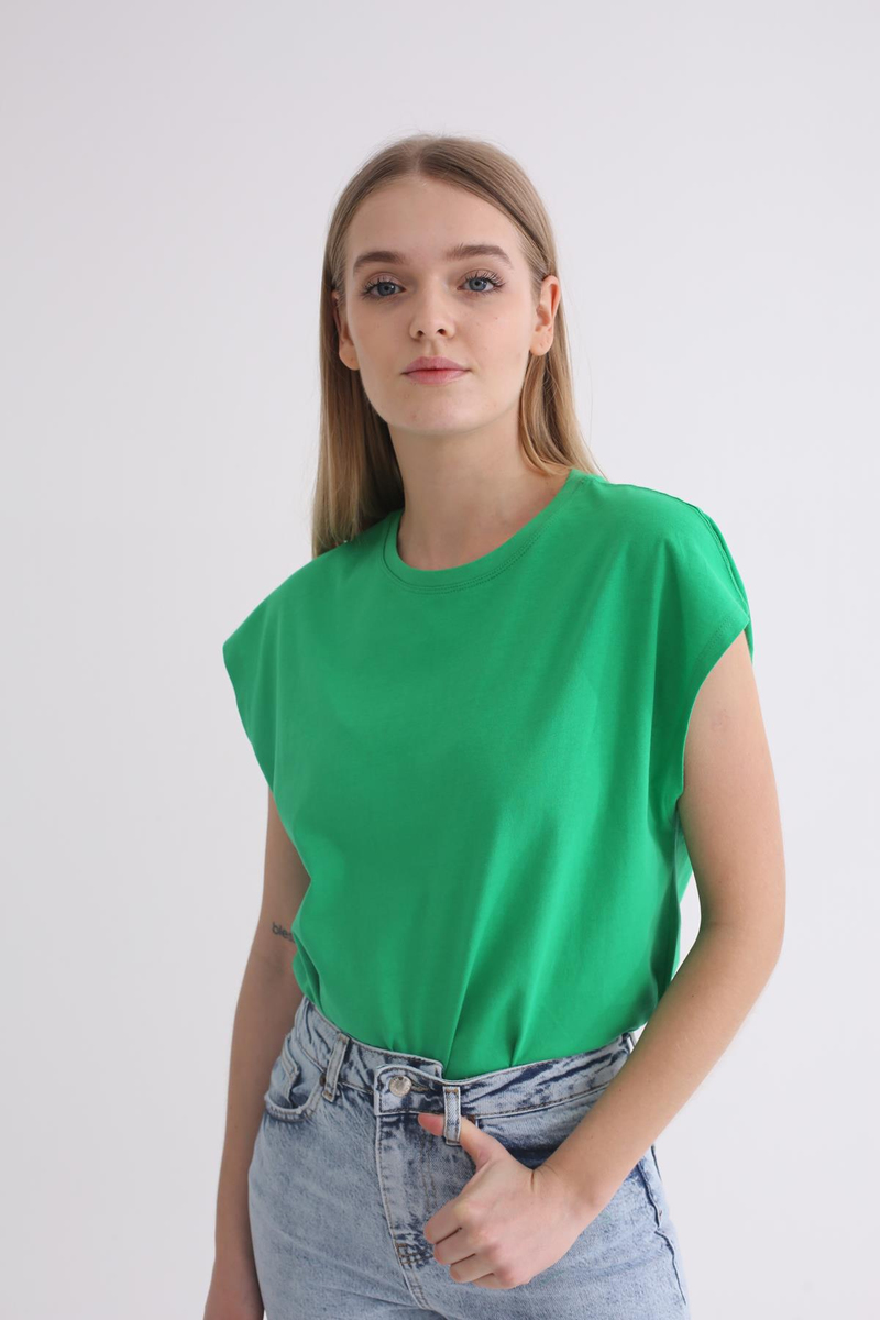 Yeşil Bisiklet Yaka Basic Tshirt 