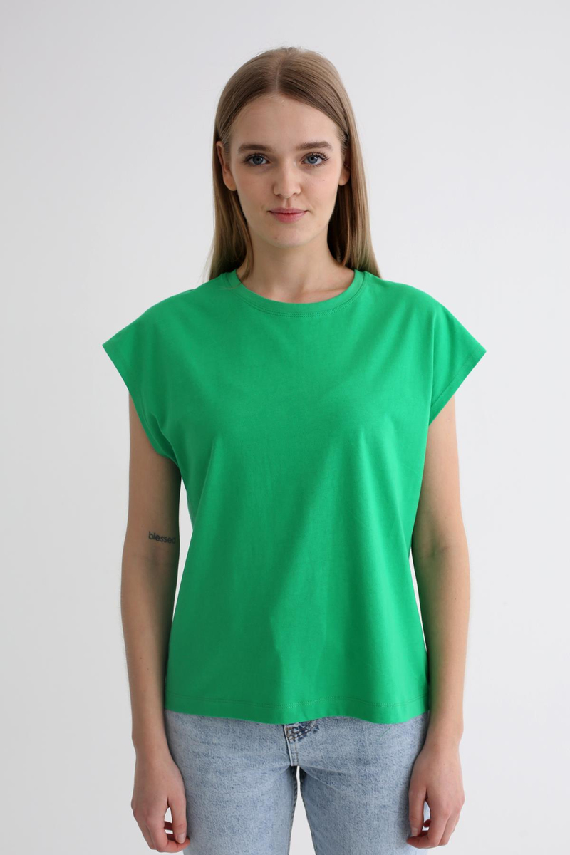 Yeşil Bisiklet Yaka Basic Tshirt 