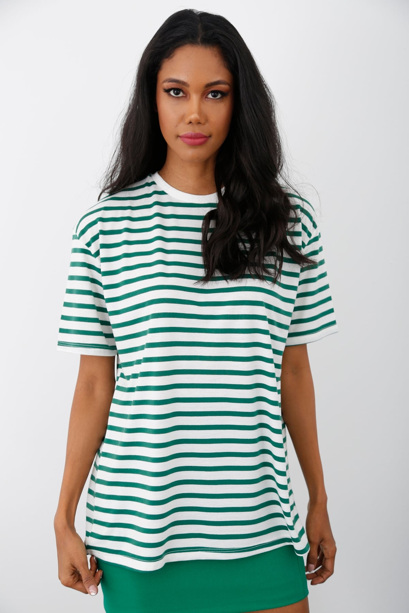 Yeşil Bisiklet Yaka Çizgili Tshirt 3690