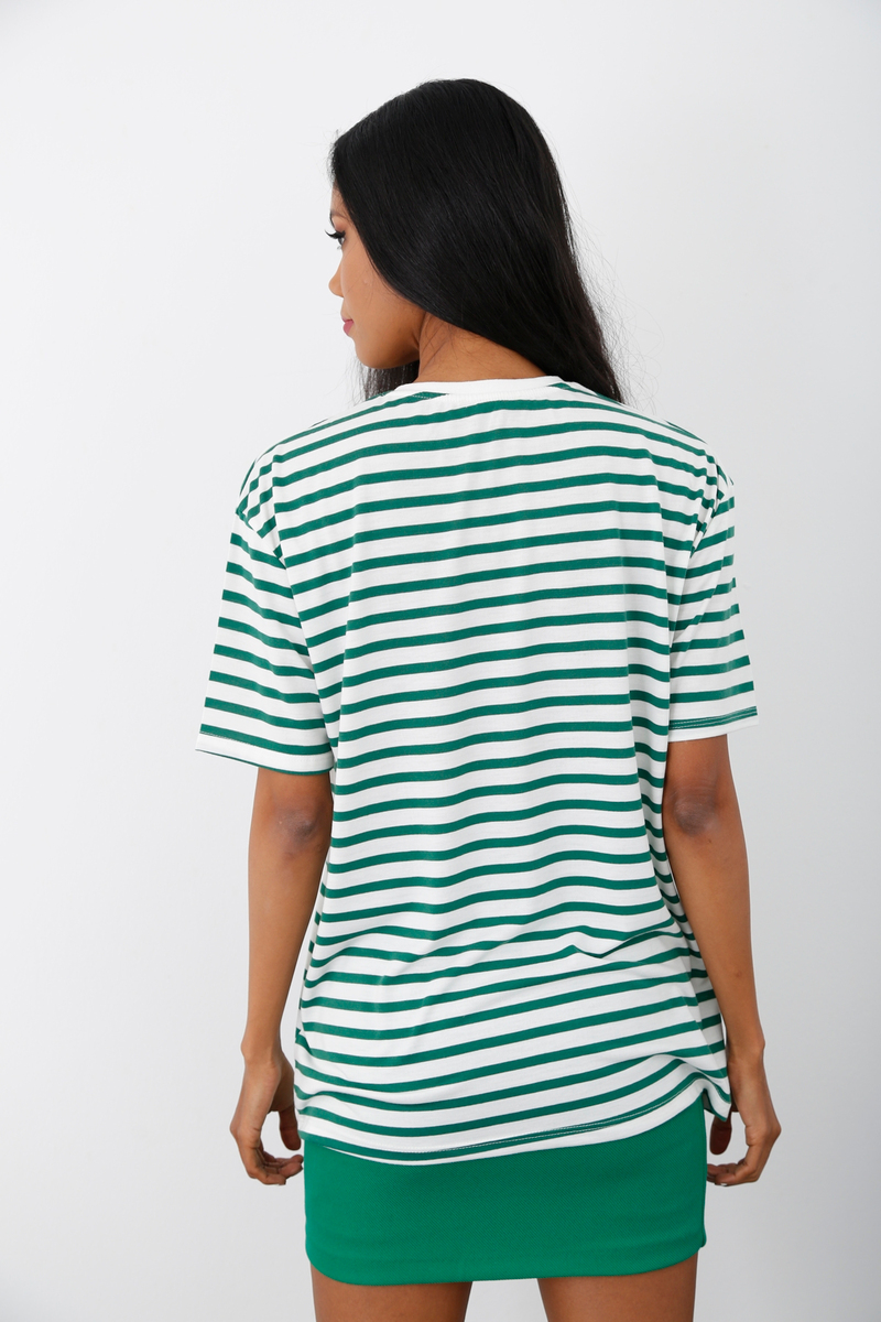 Yeşil Bisiklet Yaka Çizgili Tshirt 3690