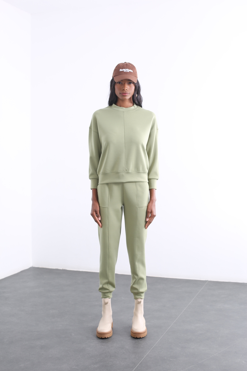 Yeşil Bisiklet Yaka Sweatshirt Takım 4587