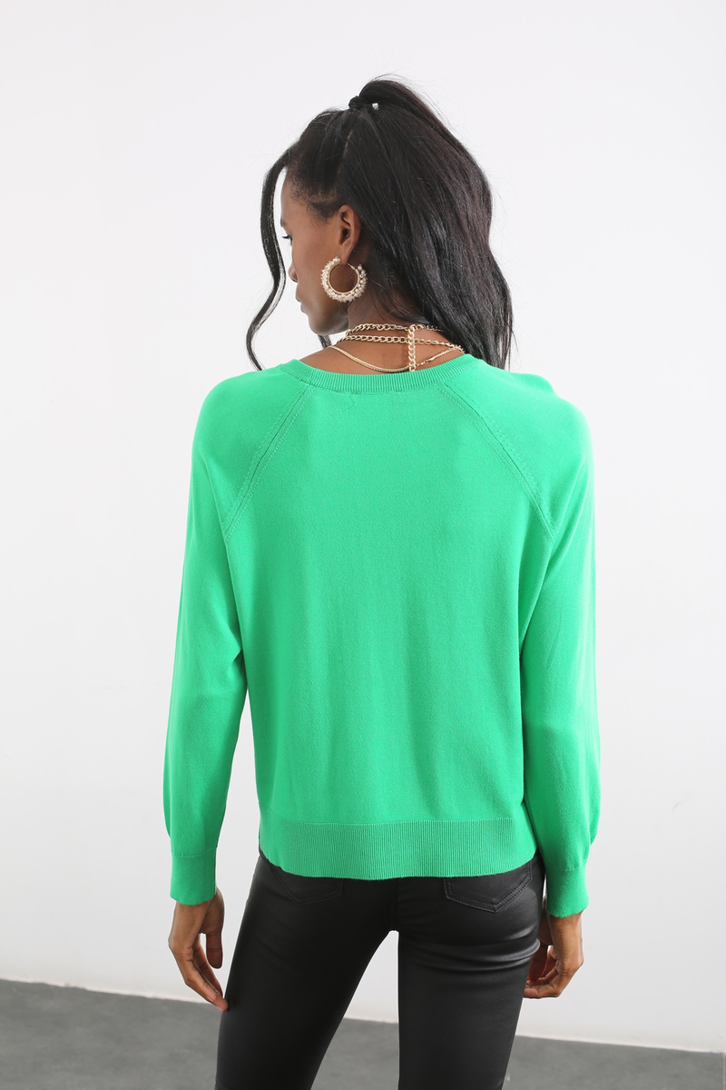 Yeşil Bisiklet Yaka Triko Kazak 151070