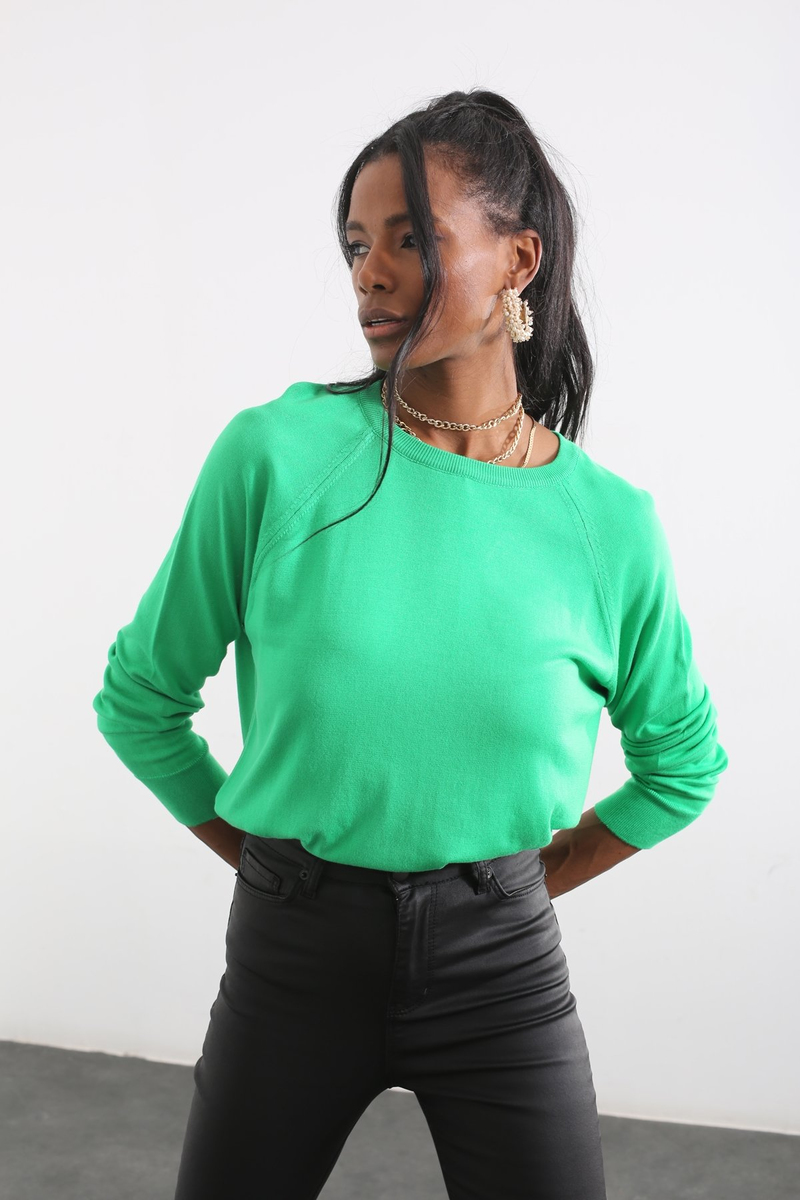 Yeşil Bisiklet Yaka Triko Kazak 151070