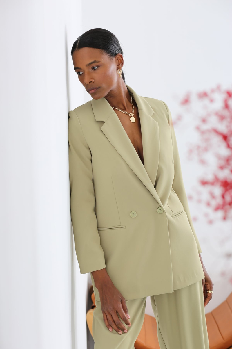 Yeşil Çift Düğmeli Blazer Ceket 