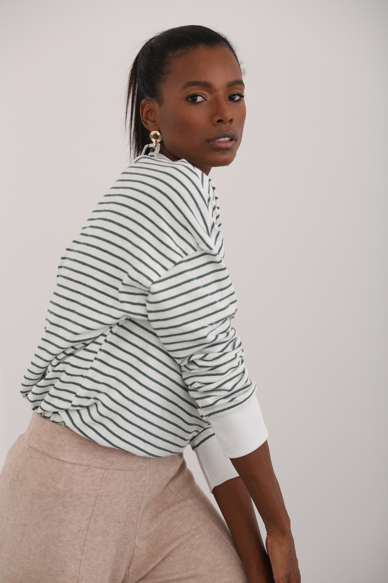 Yeşil Çizgili Basic Sweatshirt 262