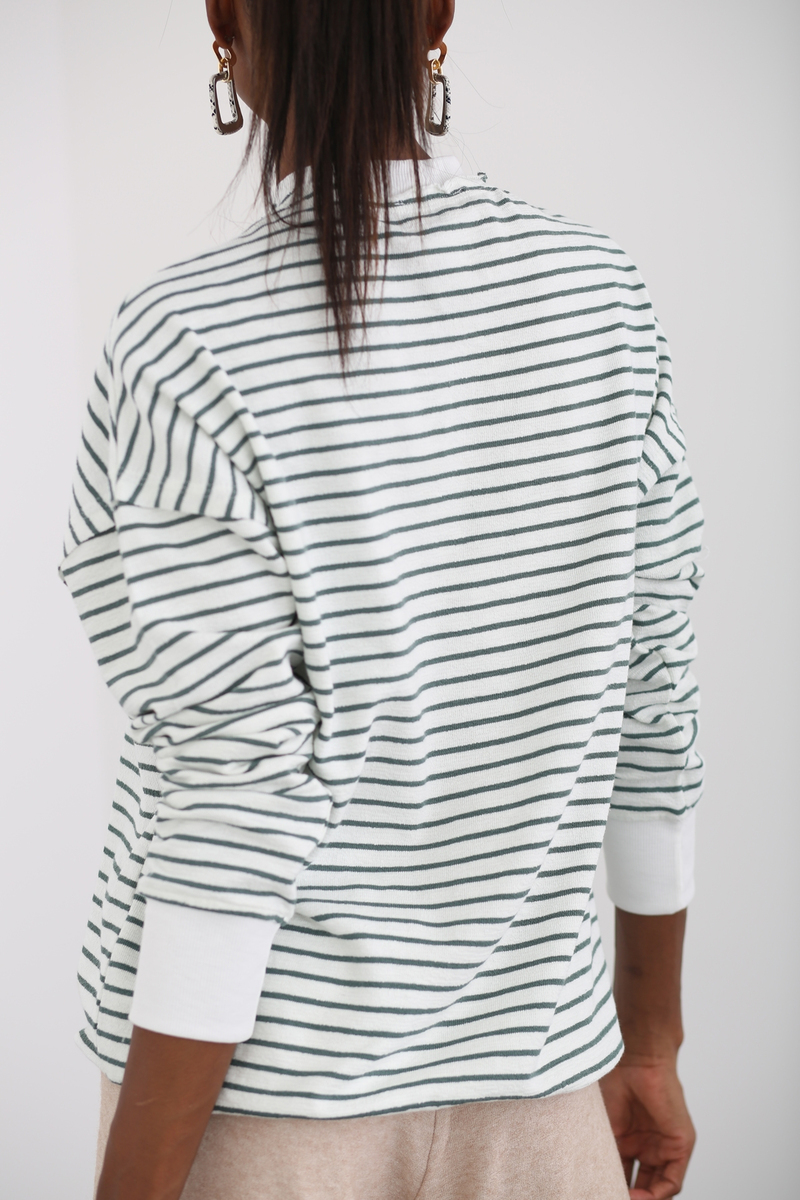 Yeşil Çizgili Basic Sweatshirt 262