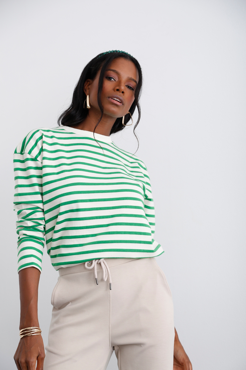 Yeşil Çizgili Sweatshirt 3551