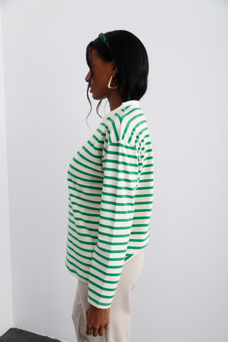 Yeşil Çizgili Sweatshirt 3551