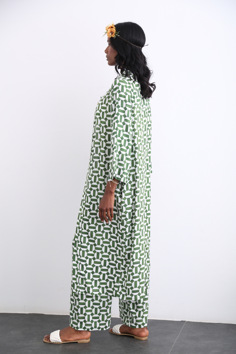 Yeşil Desenli Kimono Takım 96067