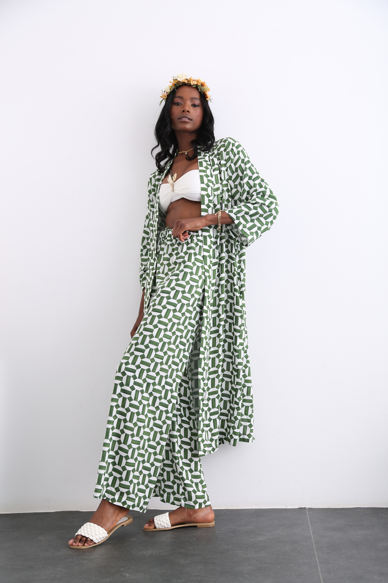 Yeşil Desenli Kimono Takım 96067