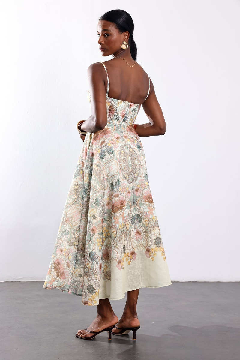 Yeşil Desenli Maxi Elbise 05225