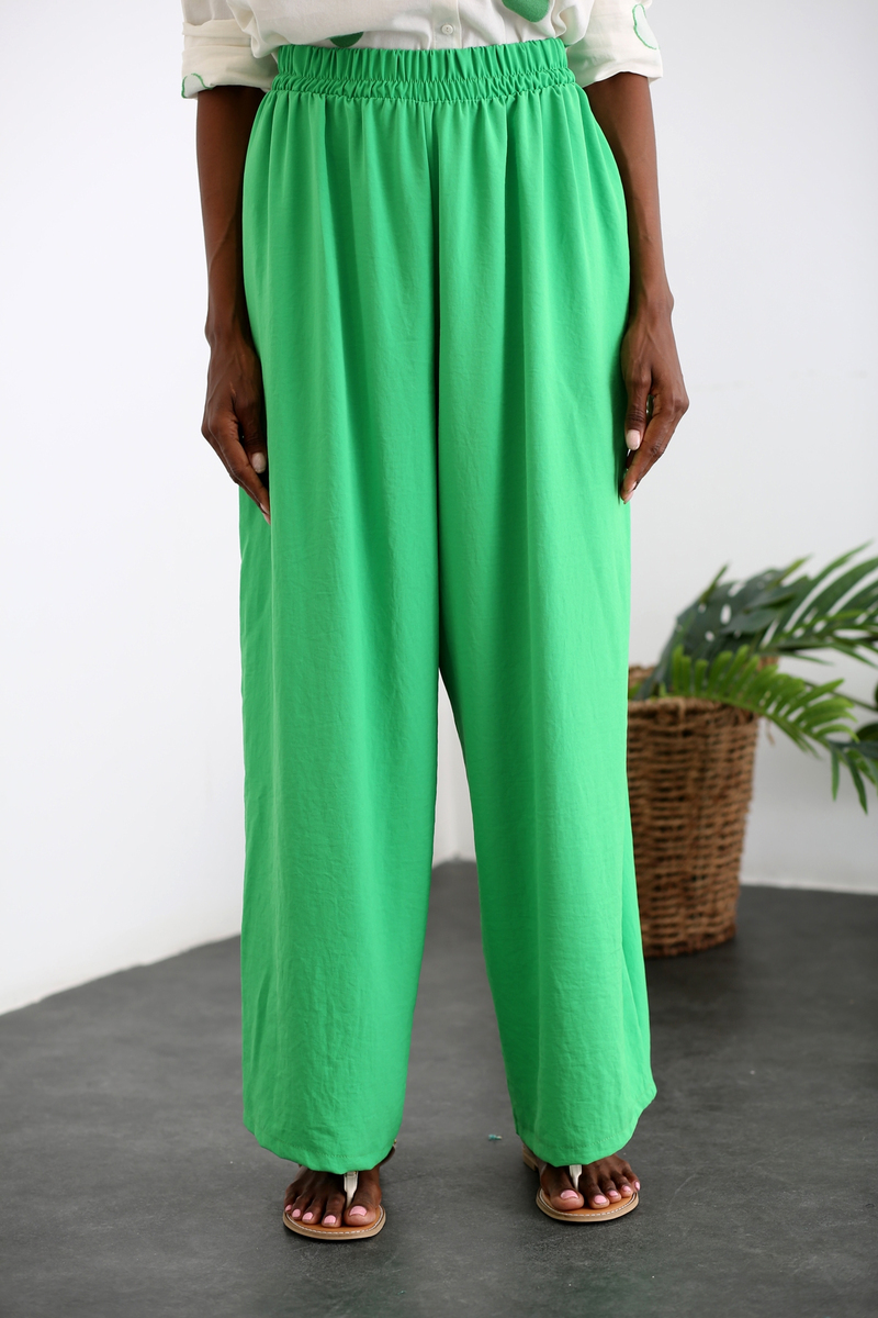 Yeşil Dökümlü Geniş Paça Pantolon 0207