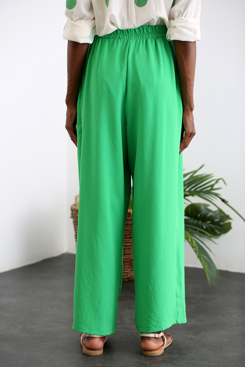 Yeşil Dökümlü Geniş Paça Pantolon 0207