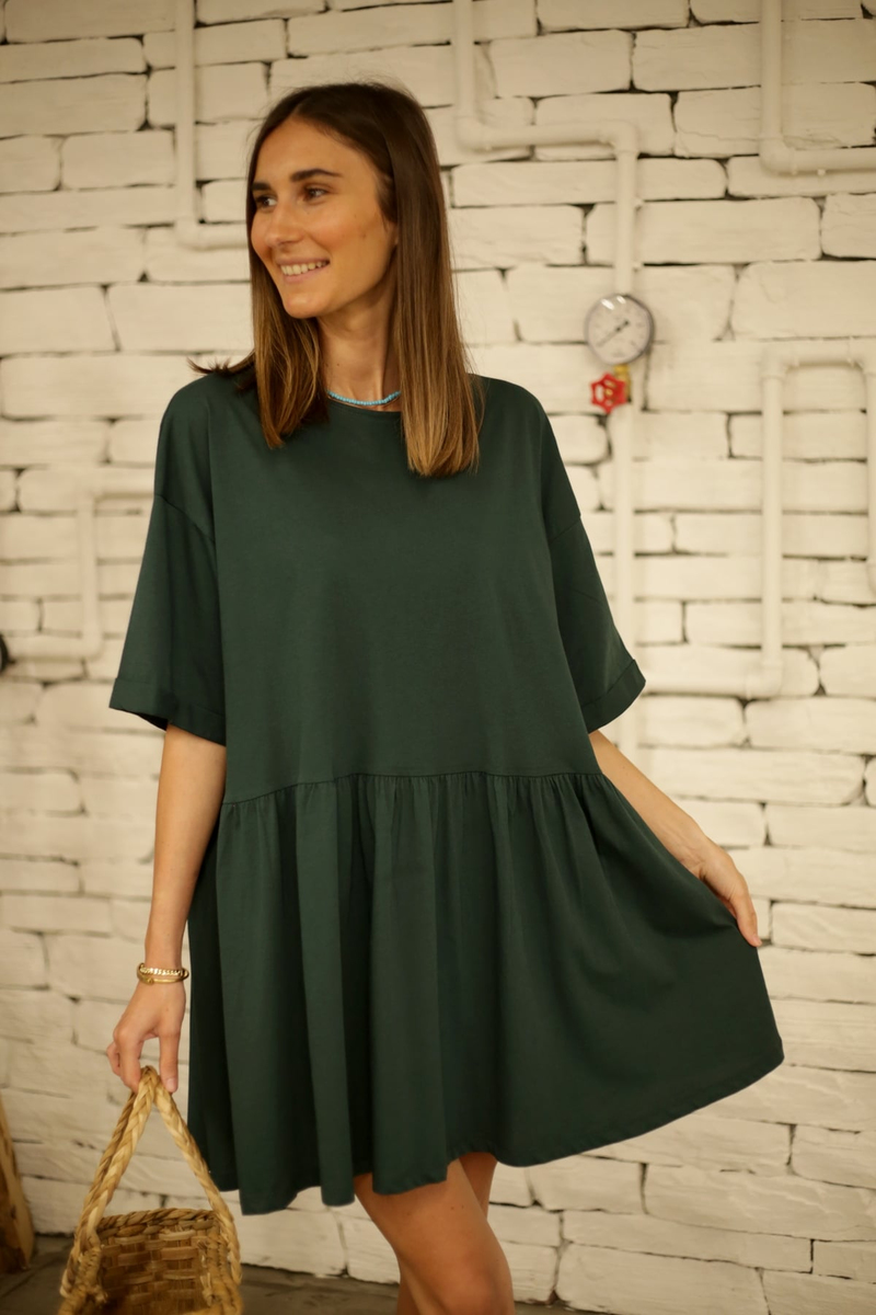 Yeşil Duble Kol Mini Elbise 1231