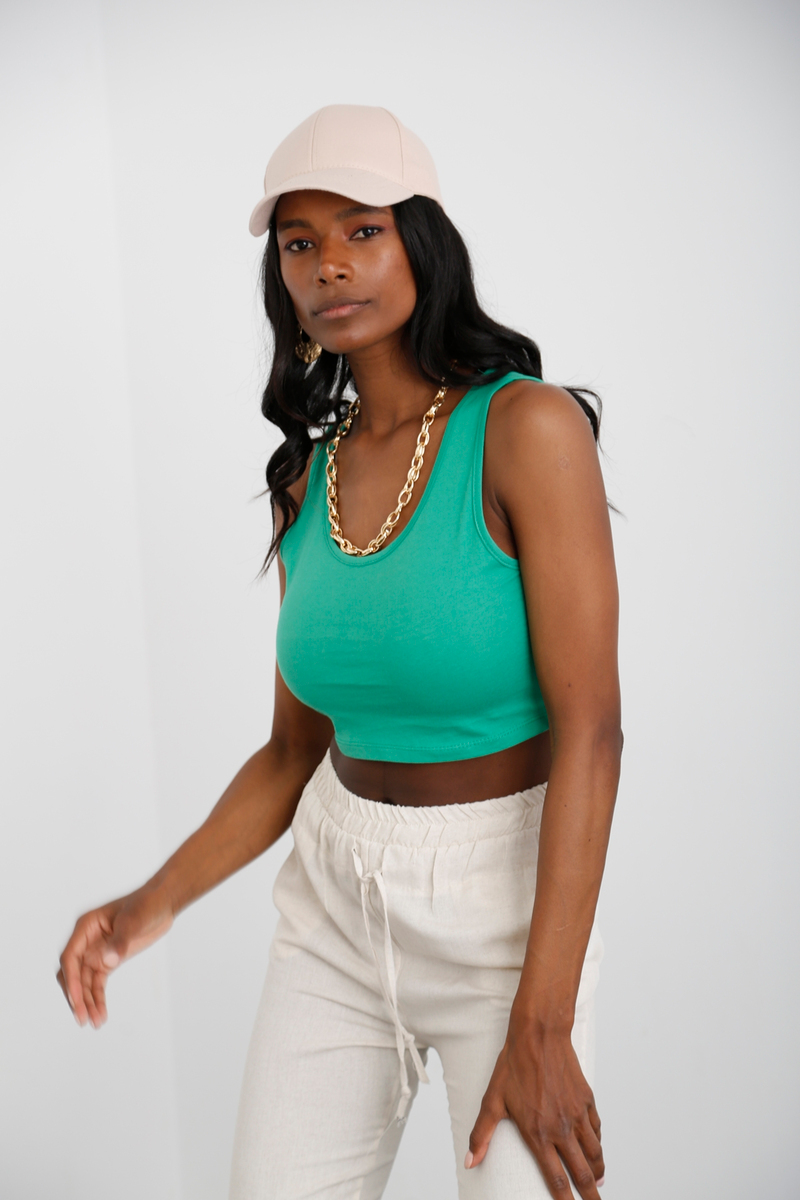 Yeşil Halter Yaka Crop 0168