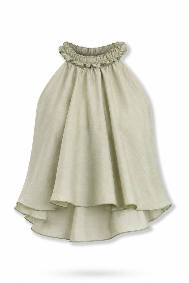 Yeşil Halter Yaka Volanlı Bluz 071946