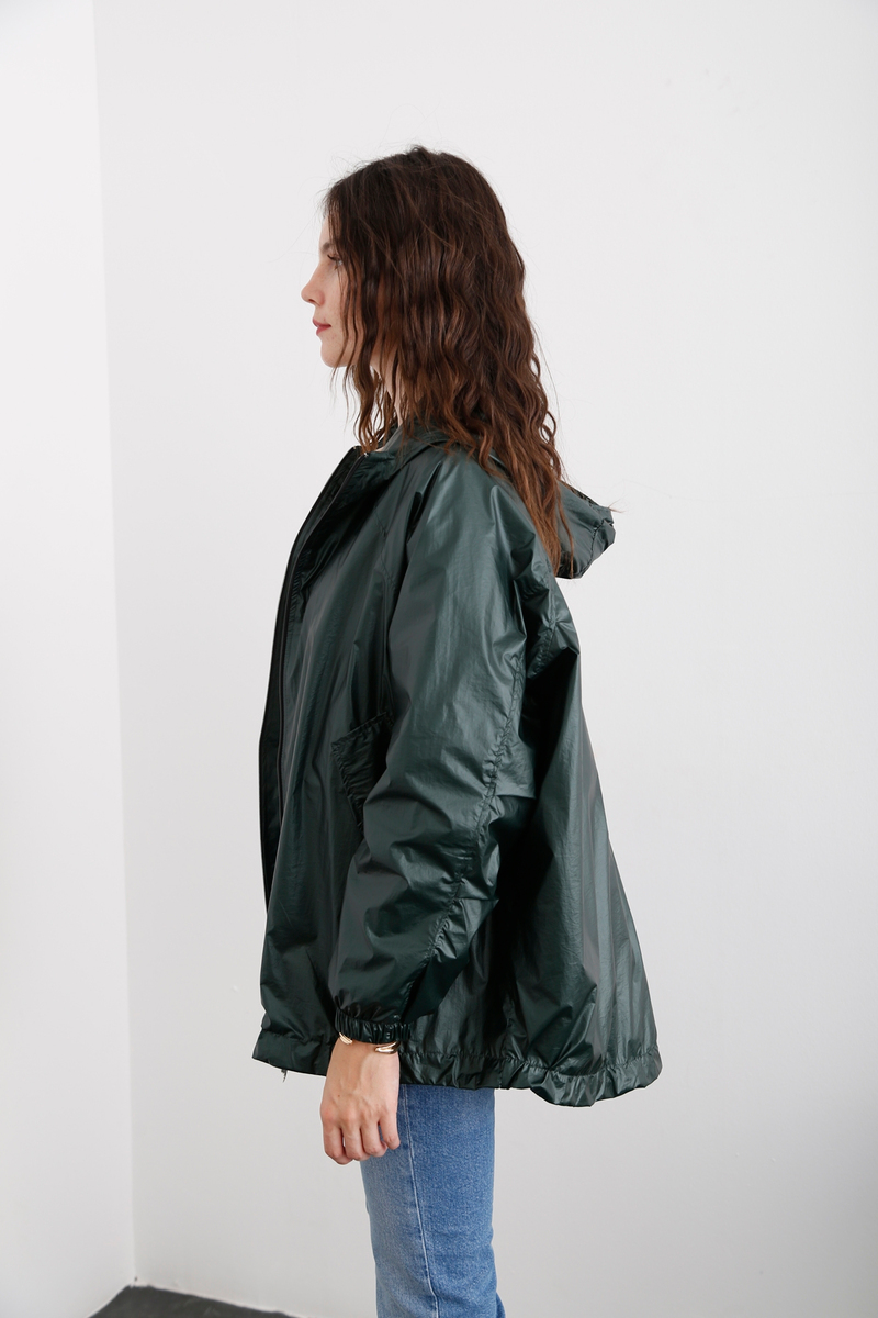 Yeşil Kapüşonlu Oversize Yağmurluk 1007